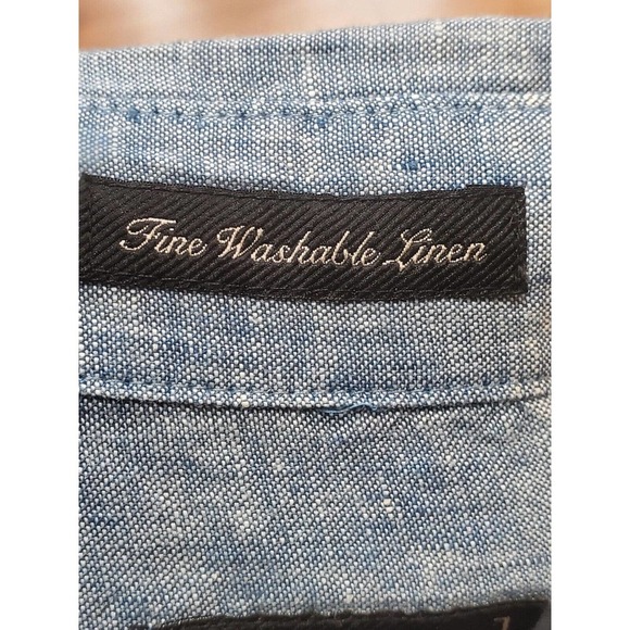 W.H. Belk Men's Blue 100% Linen Collared Long Sleeve Button Down Shirt Size L - Picture 9 of 11